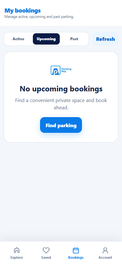 Parking Bay bookings screen