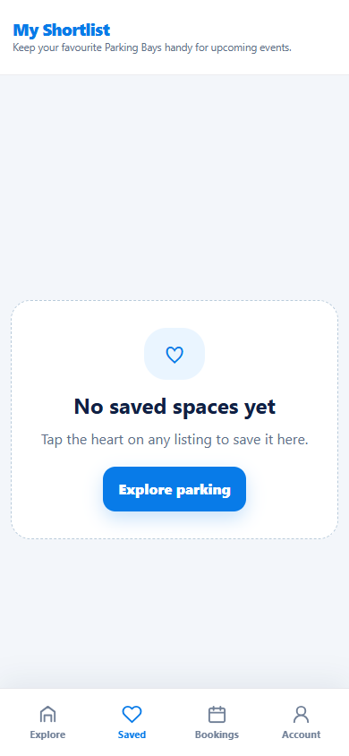 Parking Bay shortlist screen